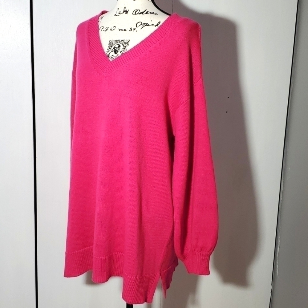 Lane Bryant| Womens Bright Pink Vneck Sweater Cable Knit Cozy Sz.14/16